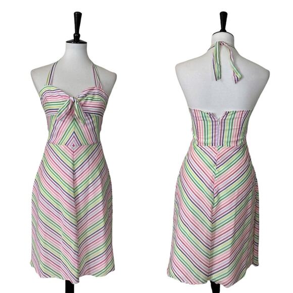 Trina Turk Women's Sundress Halter Tie Neck A-line White Pastel Stripe Size 2 - Picture 12 of 12